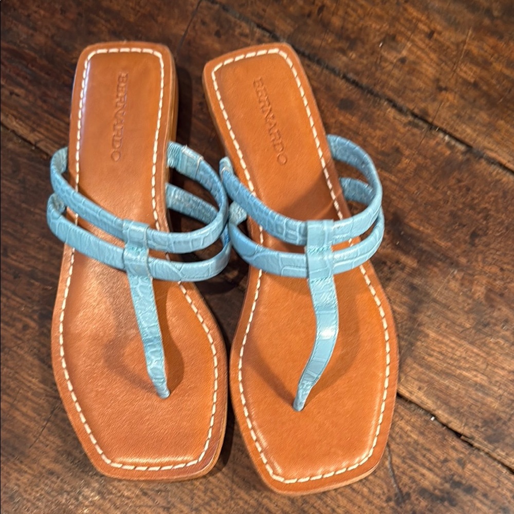 Bernardo Women's Sandals with Blue Straps and Tan Sole